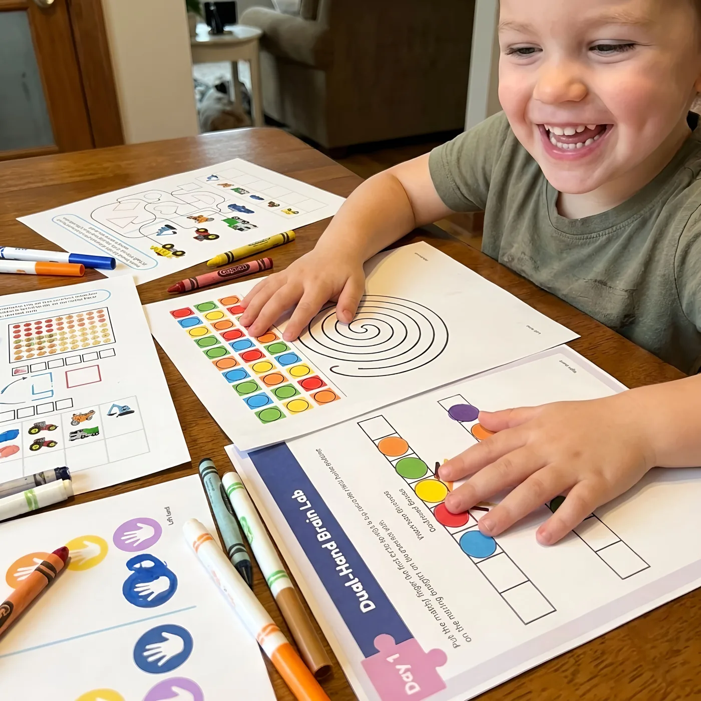 Happy child learning with printable activities
